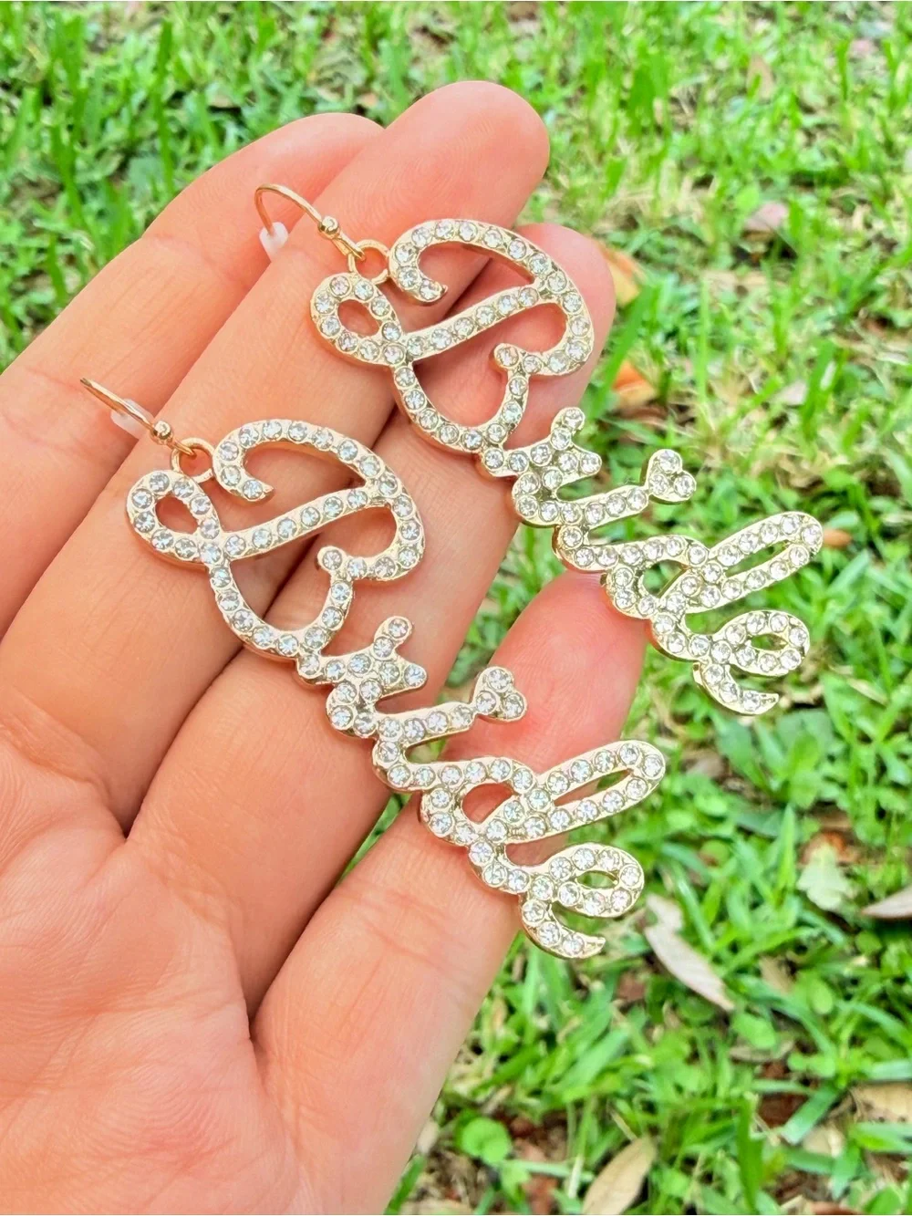 Crystal Script Drop Earrings - BRIDE Earrings